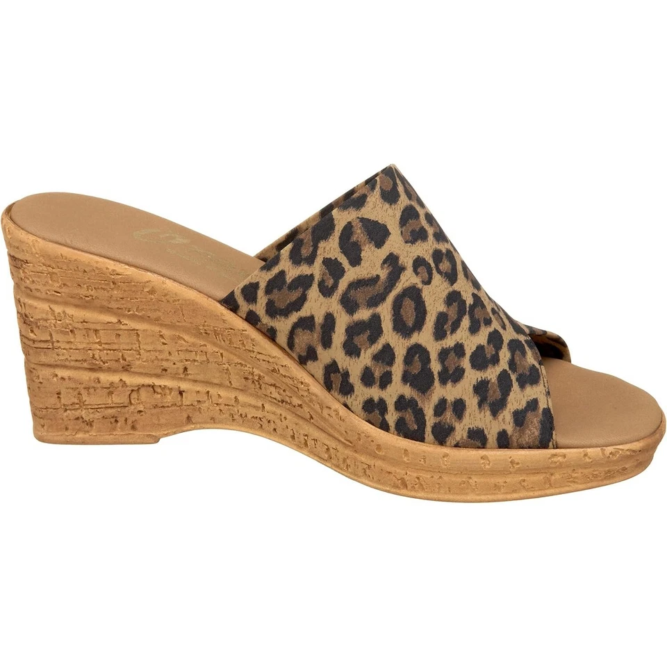 Sandalia de cuña de corcho superior de microfibra Christina Onex para mujer - marrón leopardo NUEVA Foto 4 de 4