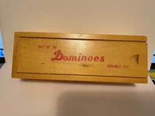 Dominoes Game Set of 28 by Double Six with Original Wooden Dovetail Box