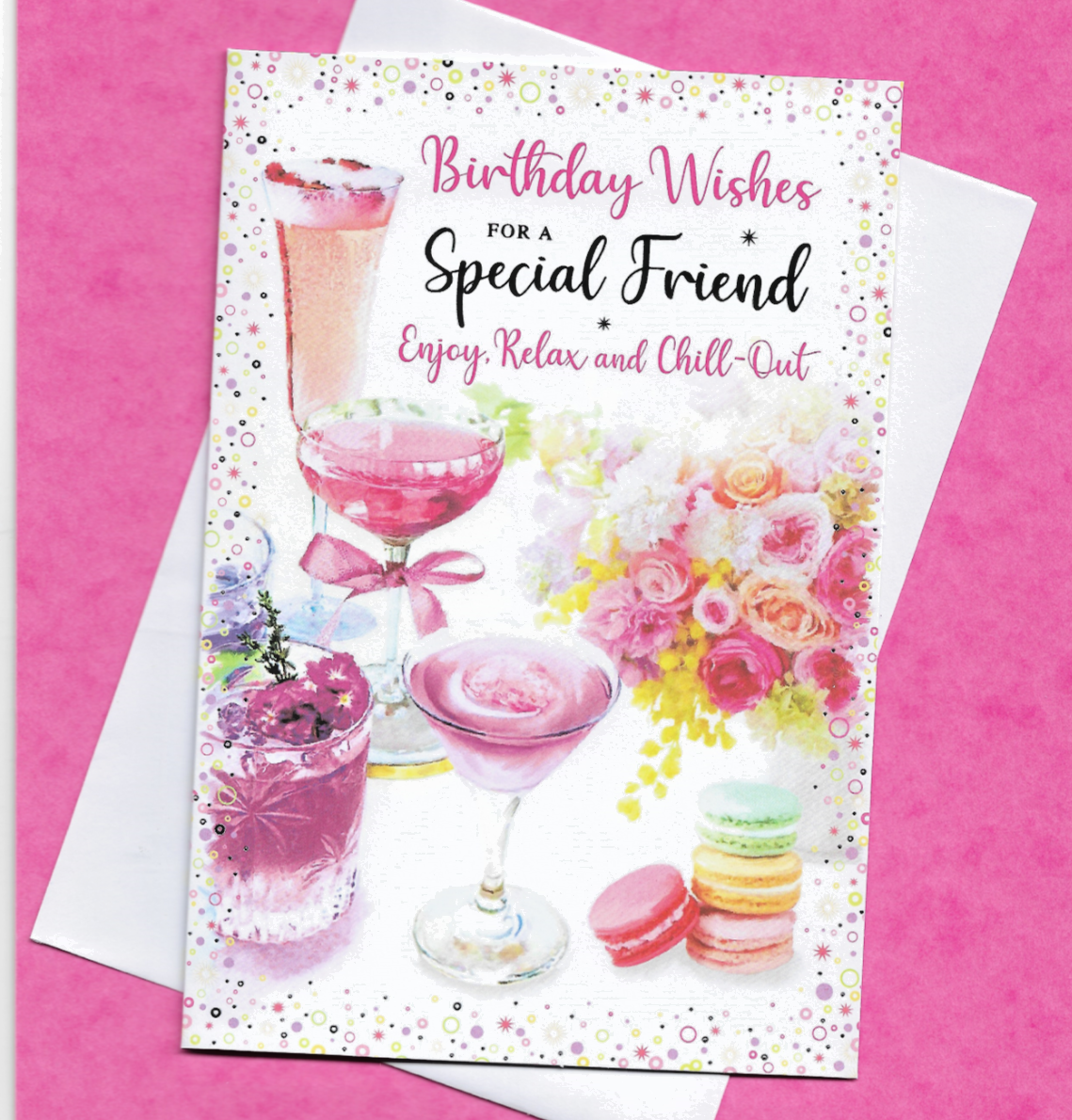 Special Friend Birthday Card Cocktails macarons Female Woman Ladies 19x13cm