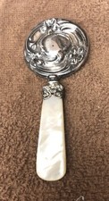 Antique RARE Sterling Silver Baby Rattle w/Mother of Pearl Handle Art Deco style