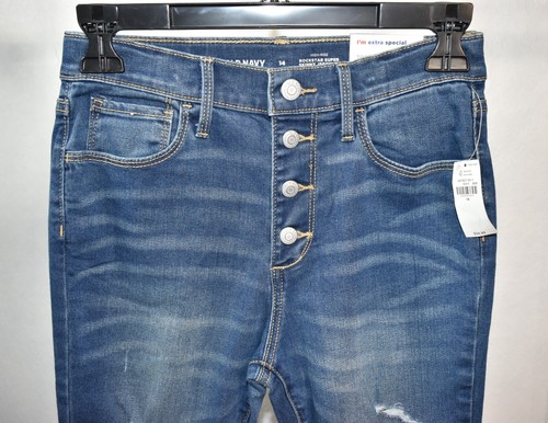 Old Navy Jeans Rockstar Jeggings Size 14 Girl's New Distressed Adjustable Waist - Picture 2 of 7