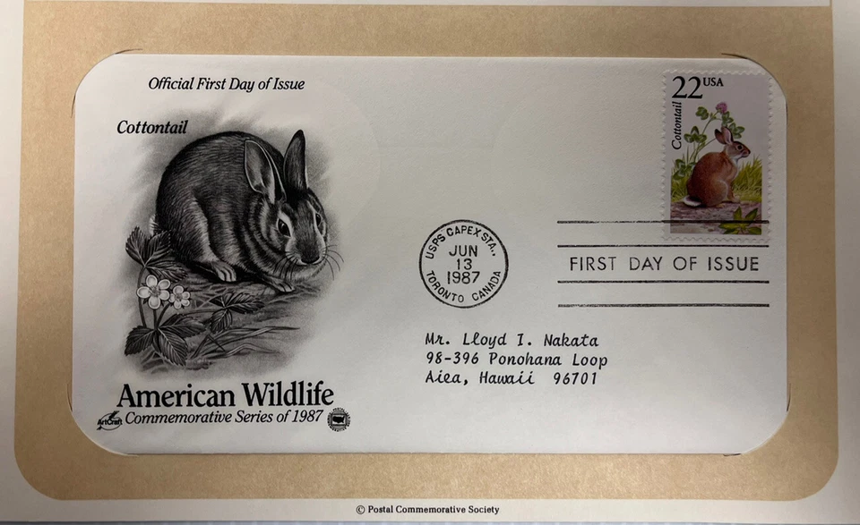 American Wildlife Mail Cover FDC & Info Sheet Cottontail Rabbit 1987 - Image 3 of 3
