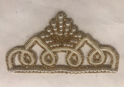 Ivory Gold Pearl Beads 5  lace appliqués  1 Pc