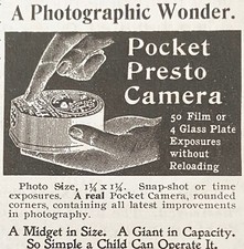 POCKET PRESTO CAMERA Midget Size E.B.Koopman New York Antique 1896 Print Ad RARE
