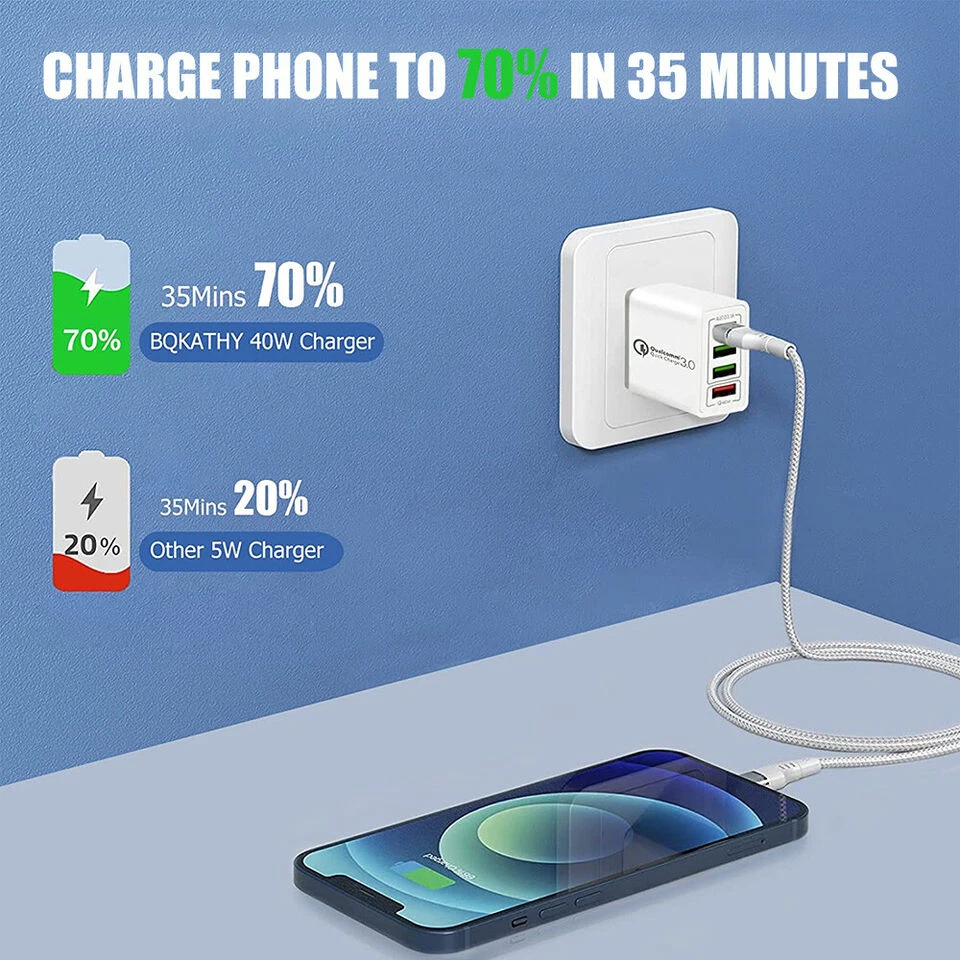 2x 4 Port Fast Quick Charge QC 3.0 USB Hub Wall Home Charger Power Adapter Plug - Image 4 of 4