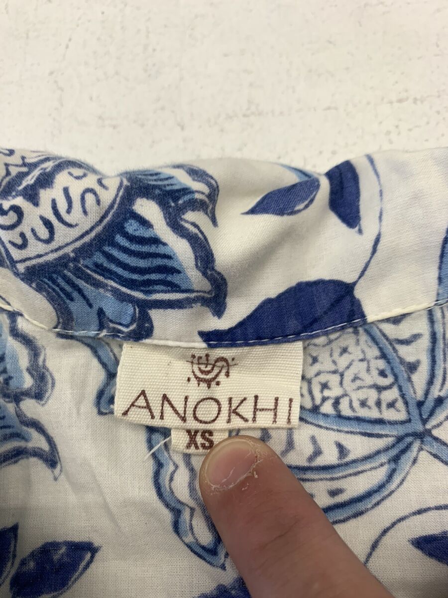 Anokhi Womens White Blue Floral Print Long Sleeve Button Up Anokhi Womens White Blue Floral Print Long Sleeve Button Up