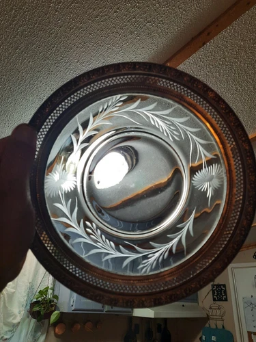 Rare antique Wallace sterling silver 6075 etched Floral Design glass plate dish