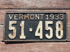 1933 Vermont License Plate 51 458