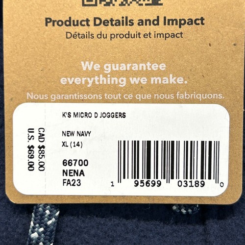 Patagonia Kids Micro D Fleece Jogger Pants Youth XL (14) Navy Elastic Waist NEW - Picture 5 of 11