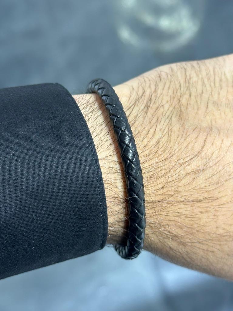 Black Braided Leather Men's Snap In Lock Stainless Steel Stackable
