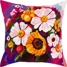 Needlepoint/Tapestry vintage throw pillow cover "WILDFLOWERS" embroidery kit