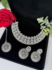 pakistani Indian jewelry silver finish necklace set bollywood wedding  jewelry