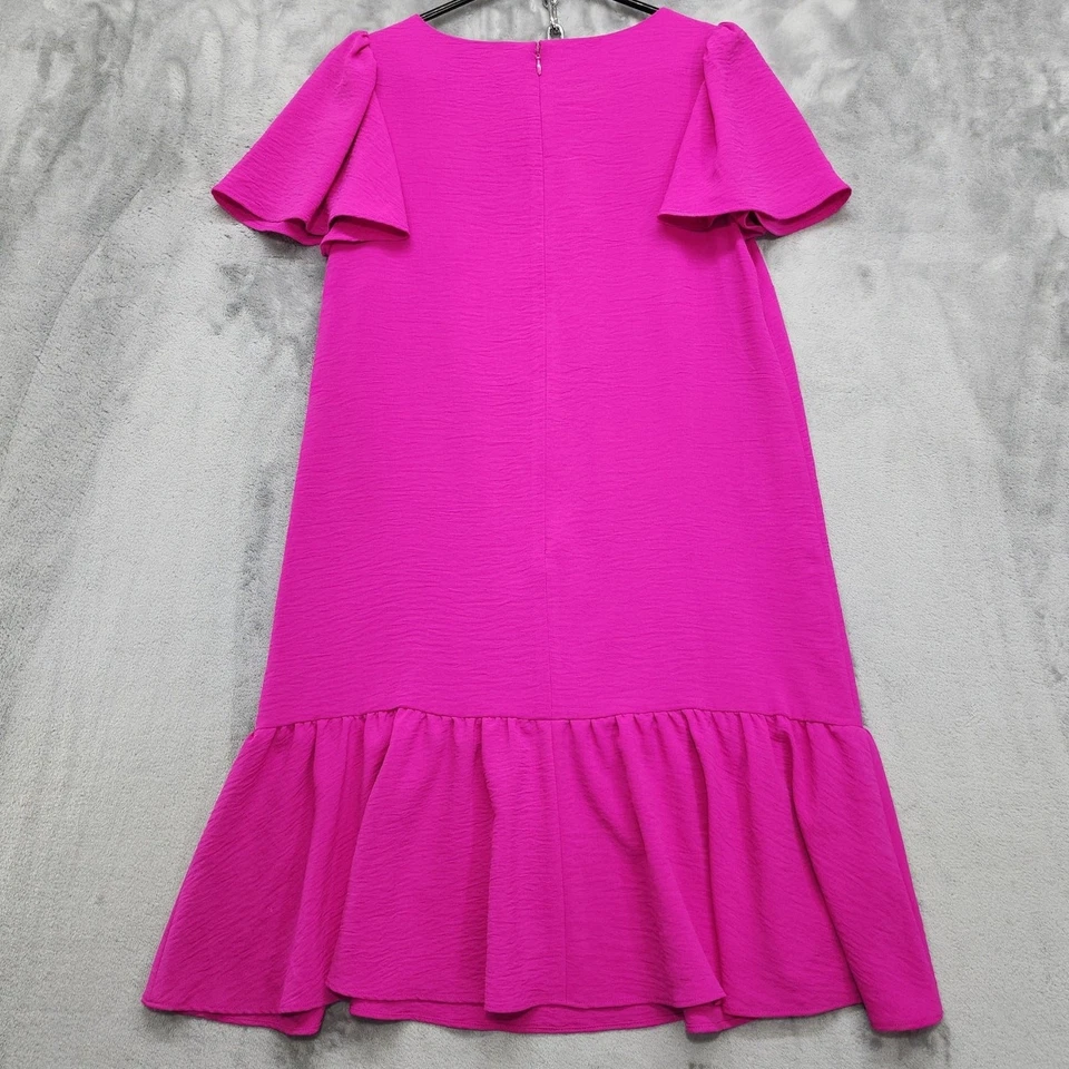 DKNY Dress Womens 6 Pink Flutter-Detail Ruffle Hem Trapeze Shift Back Zip Party - image 3 of 4