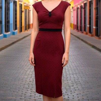 Stop Staring! Wiggle Dress Womens L Burgundy Polka Dot Pinup Rockabilly Retro | eBay Stop Staring! Wiggle Dress Womens L Burgundy Polka Dot Pinup Rockabilly Retro | eBay