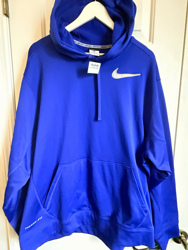 Nike Therma-FIT New Men's Fleece Pullover Hoodie w/ Pockets Relaxed Fit Blue XL