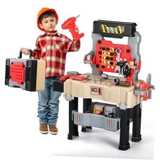Kids Tool Bench - Power Tools Workshop-Kids Workbench, 65 Pcs Realistic Khaki