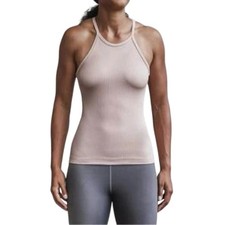 Camiseta sin mangas NoBull para mujer cuello alto acanalada rosa malva espalda deportiva talla XS