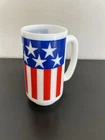 Vintage Americana Coffee Mug Milk Glass Flag USA Patriotic Red White Blue 5.5”
