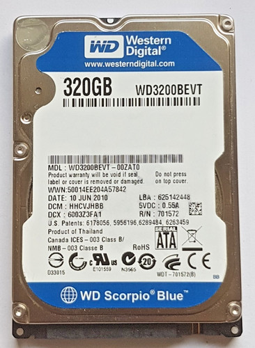 320 GB SATA Western Digital WD3200BEVT-00ZAT0 5400rpm 8MB HDD 2.5" Festplatte