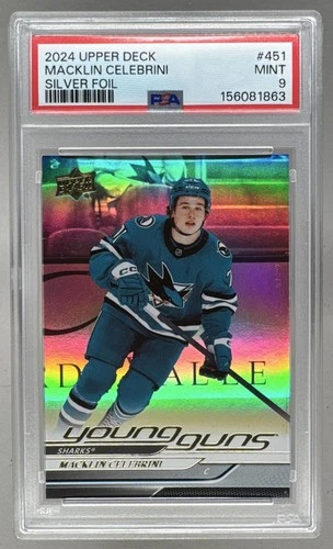 Macklin Celebrini 2024 Upper Deck #451 Silver Foil Young Guns RC PSA 9