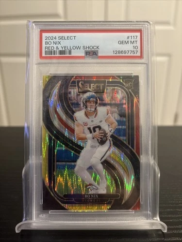 2024 Panini Select - Premier Level Bo Nix Red & Yellow Shock Prizm (RC) PSA 10
