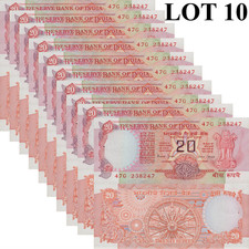 India 20 Rupees ND 1970-2002 P 82k UNC FOXING WITH HOLE Lot 10 pcs NR
