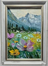 original autographed oil painting framed.mountain landsca. impressionism.4x6 in.
