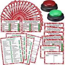 Vinsot 50 Pcs Christmas Friendly Feud Game with Answer Buzzer Christmas Feud