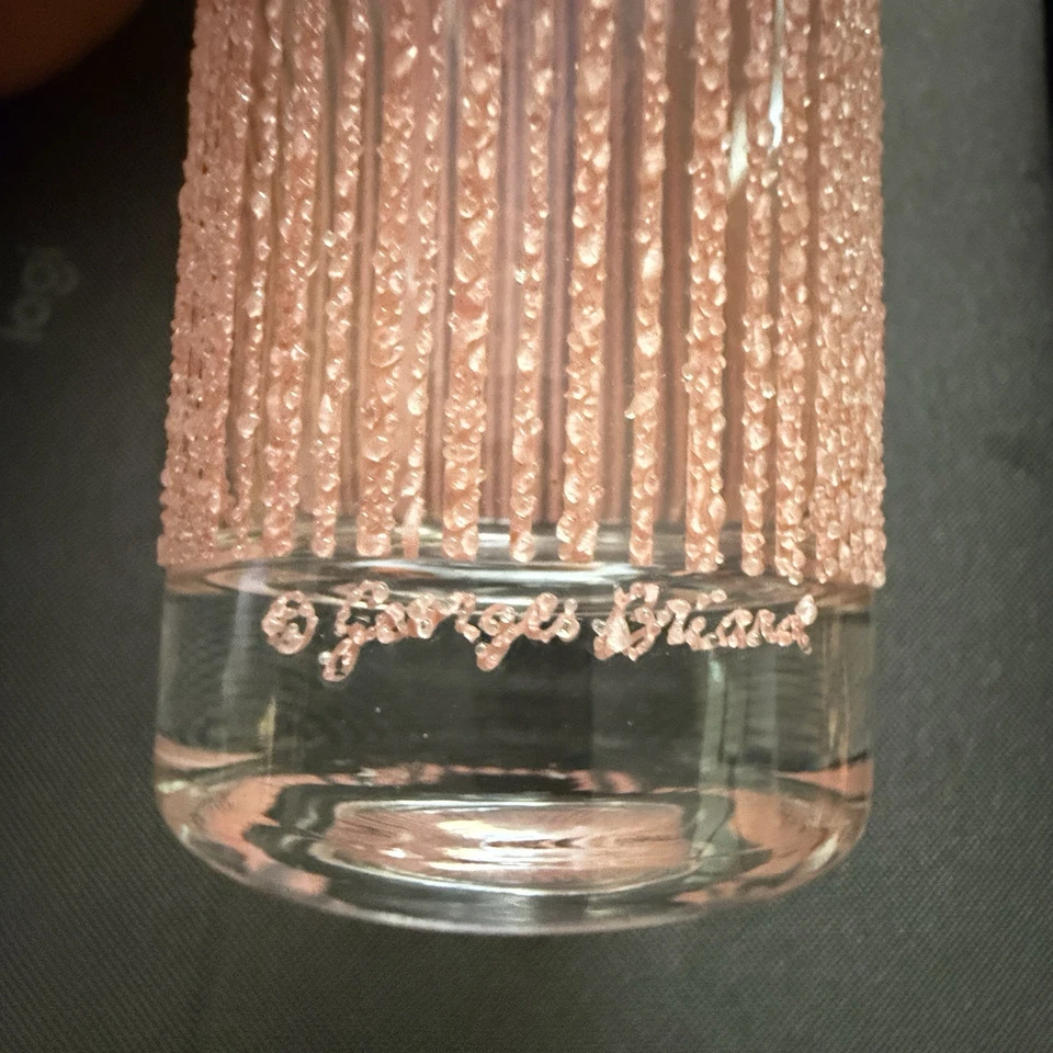 MEDIOS DE SIGLO MODERNO GEORGES BRIARD ROSA TEXTURA ESMERILADA RAYAS VASOS 4p Foto 4 de 4