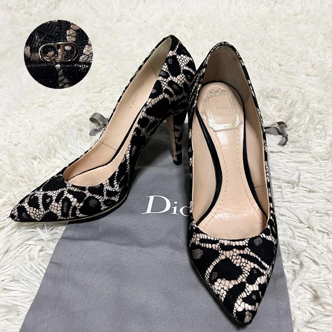 Escarpins Christian Dior talon dentelle noir EU38,5/US8,5 66705c