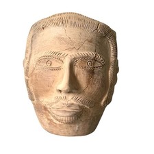 Fuente jardinera cerámica cara terracota arcilla México tallada a mano vintage