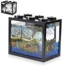 Small Betta Fish Tank, Mini Sea Monkey Tank Aquarium Kit with Gravel & Backgr...