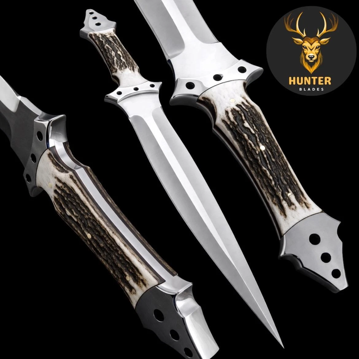 Custom Handmade D2 Steel Survival Camping, Hunting Dagger Knife with Stag Handle