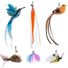 Cat Feather Toy Refills, 6Pcs Simulation Bird Mouse Bee Worm Feather Cat Lure...