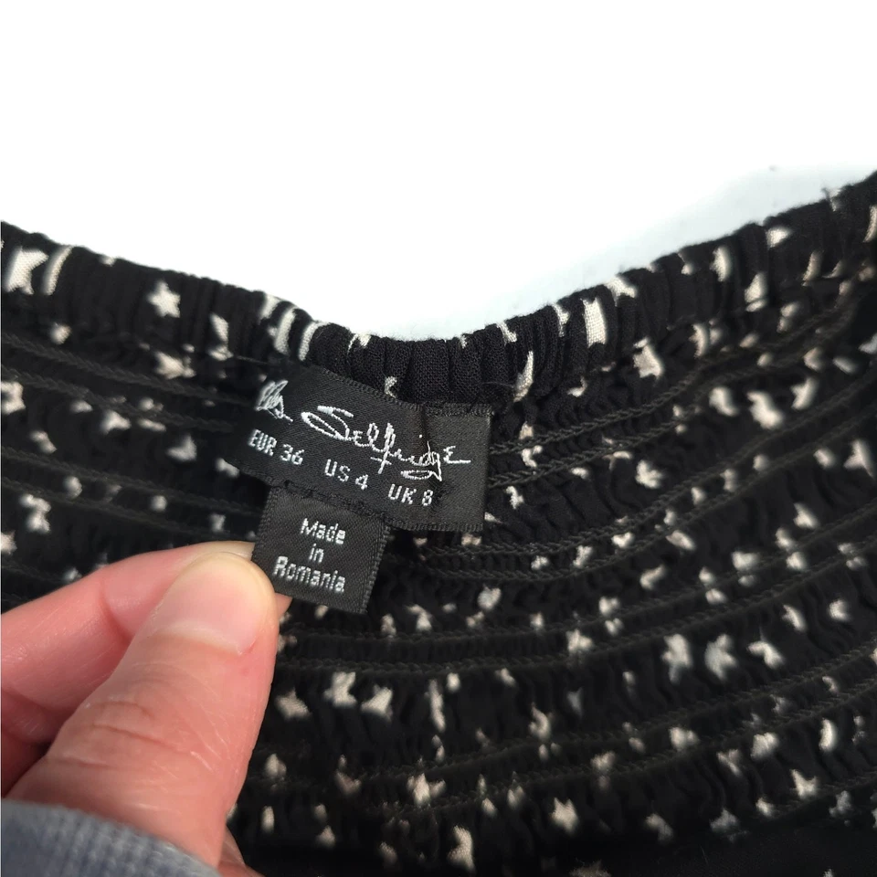 Miss Selfridge Star Novelty Print Dess Maxi Women Size 4 Ruched Back Square Neck - Image 3 of 4