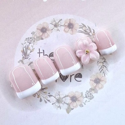 White Gold 3D Floral French Tip, Gelnägel, 10er Set