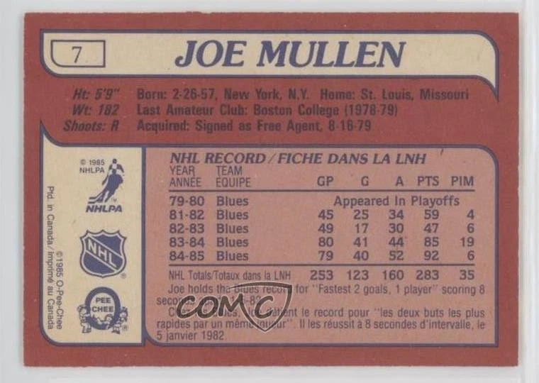 1985-86 O-Pee-Chee Joe Mullen #7 HOF - Image 2 of 2