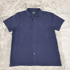 J Crew Shirt Mens Large Blue Harbor Oarsman Waffle Knit Button Up Cotton Pockets