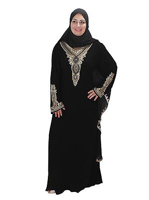 Dubai Abaya im Islamischen Stil Festkleid mit Schleier in schwarz ABY00343
