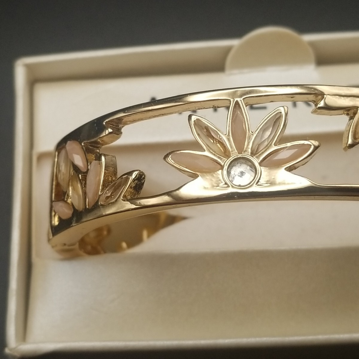 Ann Klein Bracelet - THICK Gold Tone Rhinestone Accents