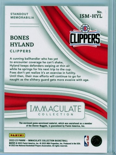 Bones Hyland 2022-23 Immaculate Standout Memorabilia 86/99 *Game Worn Jersey* - 第 2/2 張圖片