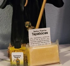 Santa MUERTE  Tapa BOCAS De Chisme   14.5 ml / 1/2 oz JABON Y ACEITE 