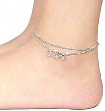 NEW WOMEN'S SILVER-PLATED DOUBLE LAYER SQUARE RHOMBUS ANKLET BRACELET
