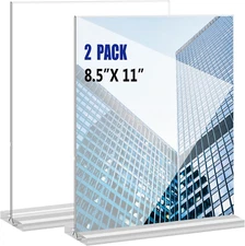 Acrylic Sign Holder 8.5X11 Inches 2 Pack T Shape Desktop Display Stand Vertical