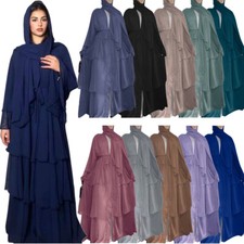 Muslim Ruffles Kimono Women Abaya Kaftan Dubai Open Cardigan Maxi Dress Ramadan