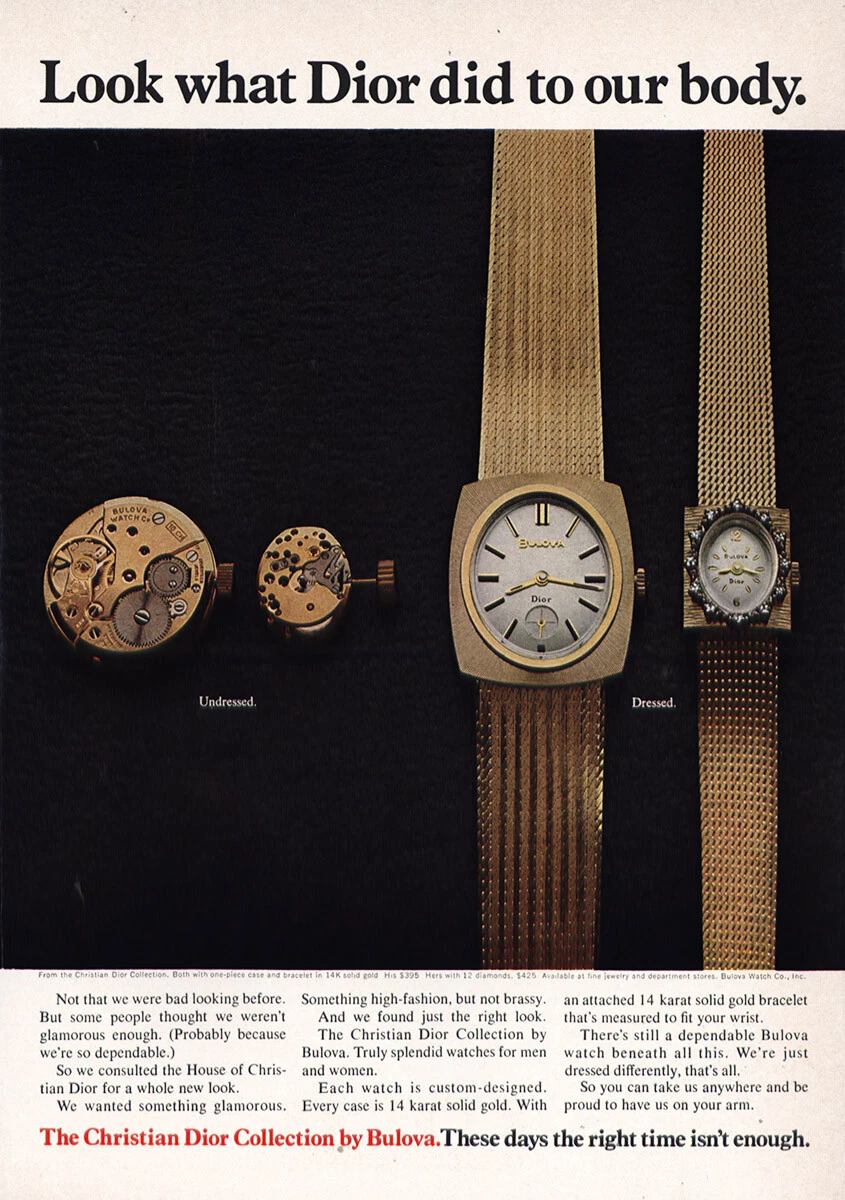 Montre Bulova 1970 : regardez ce que Dior a fait à notre corps publicité imprimée vintage