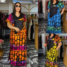 African Dashiki Abaya Kaftan Women Loose Maxi Dress Dubai Printed Moroccan Gown