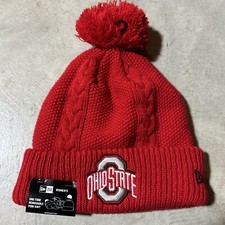 New Era Ohio State Buckeyes Scarlet Cable Knit Cuffed Beanie OSU Pom Pom Hat Cap