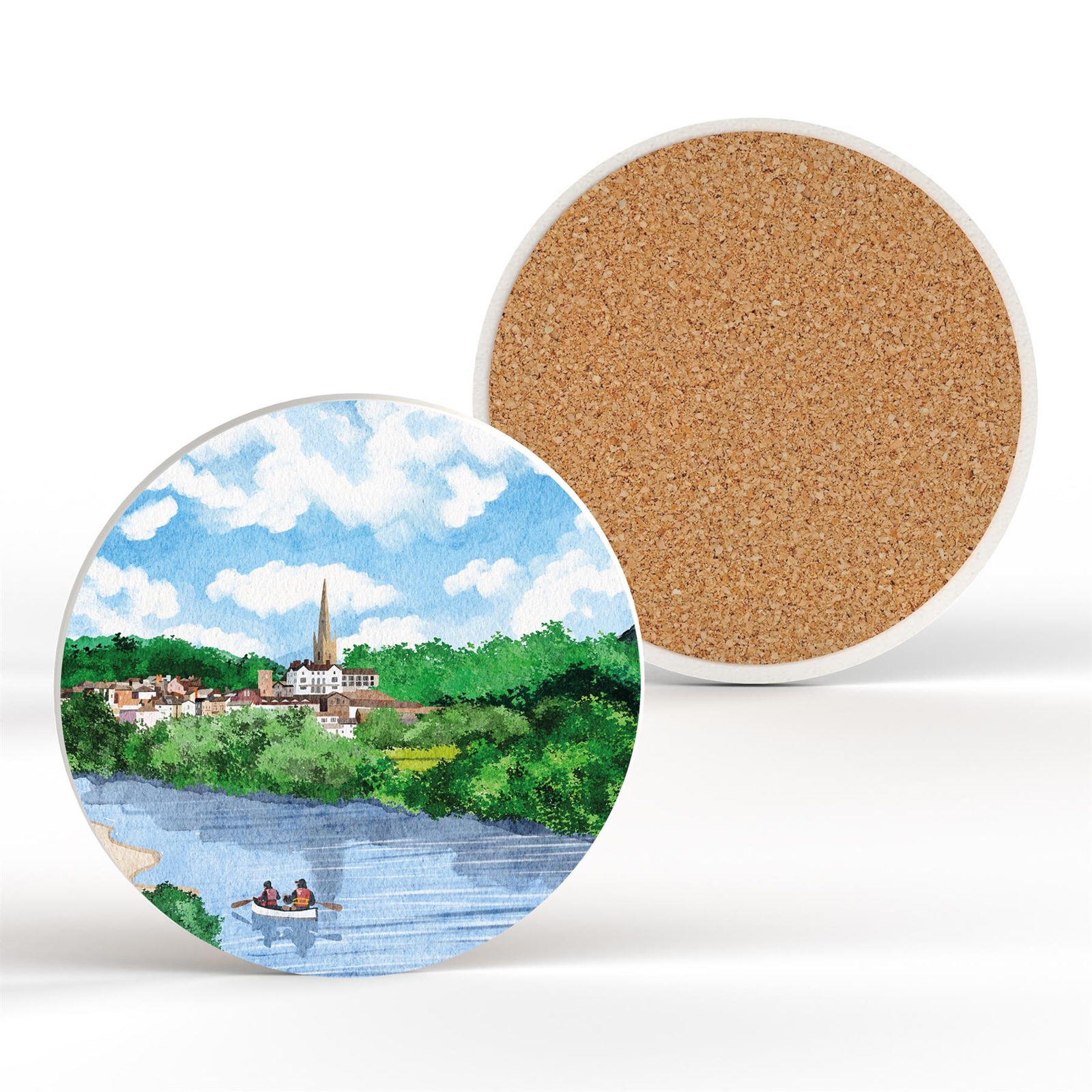 Ross On Wye Illustration Printed On Ceramic Round Coaster