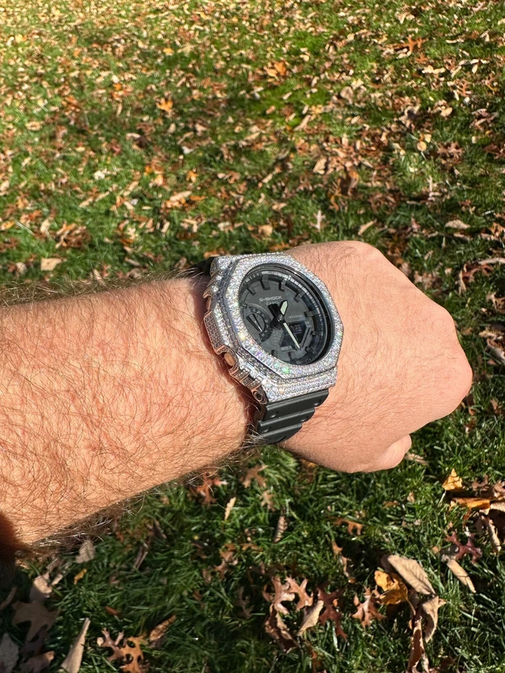 MOISSANITE Real 925 Silver Iced Casio G Shock GA-2100 Hip Hop Watch & Extras - Image 4 of 4